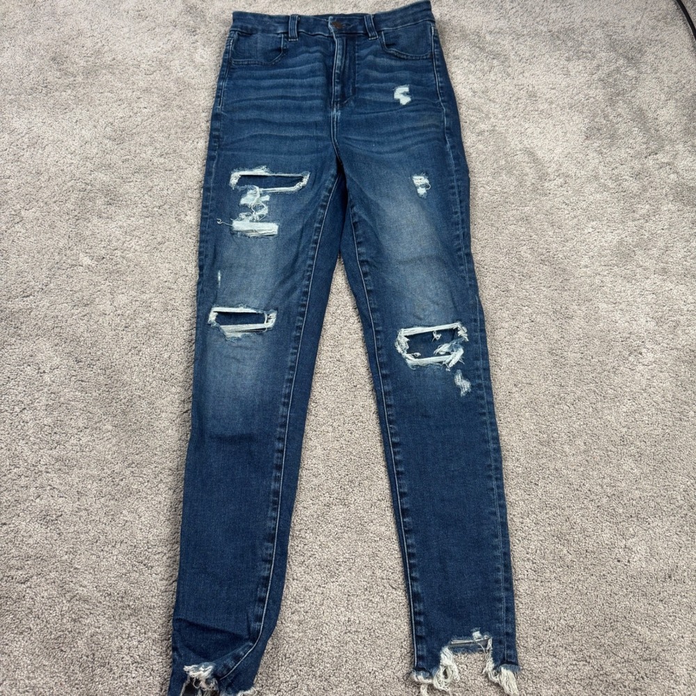 American Eagle Women's 4R Curvy Highest Rise Jeggings Distressed Dark Wash